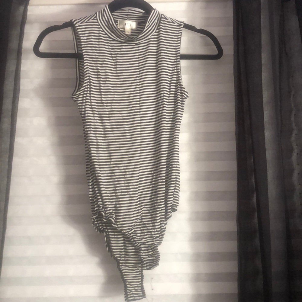 High Neck Striped Body Suit